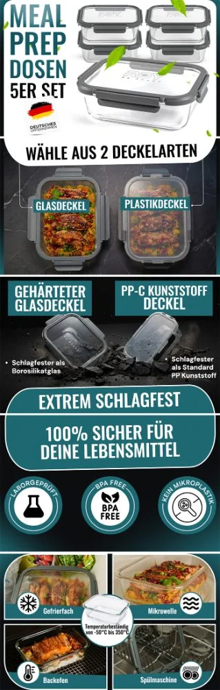 Amazon A+ Content Modul – Meal-Prep-Glasdosen im 5er-Set
