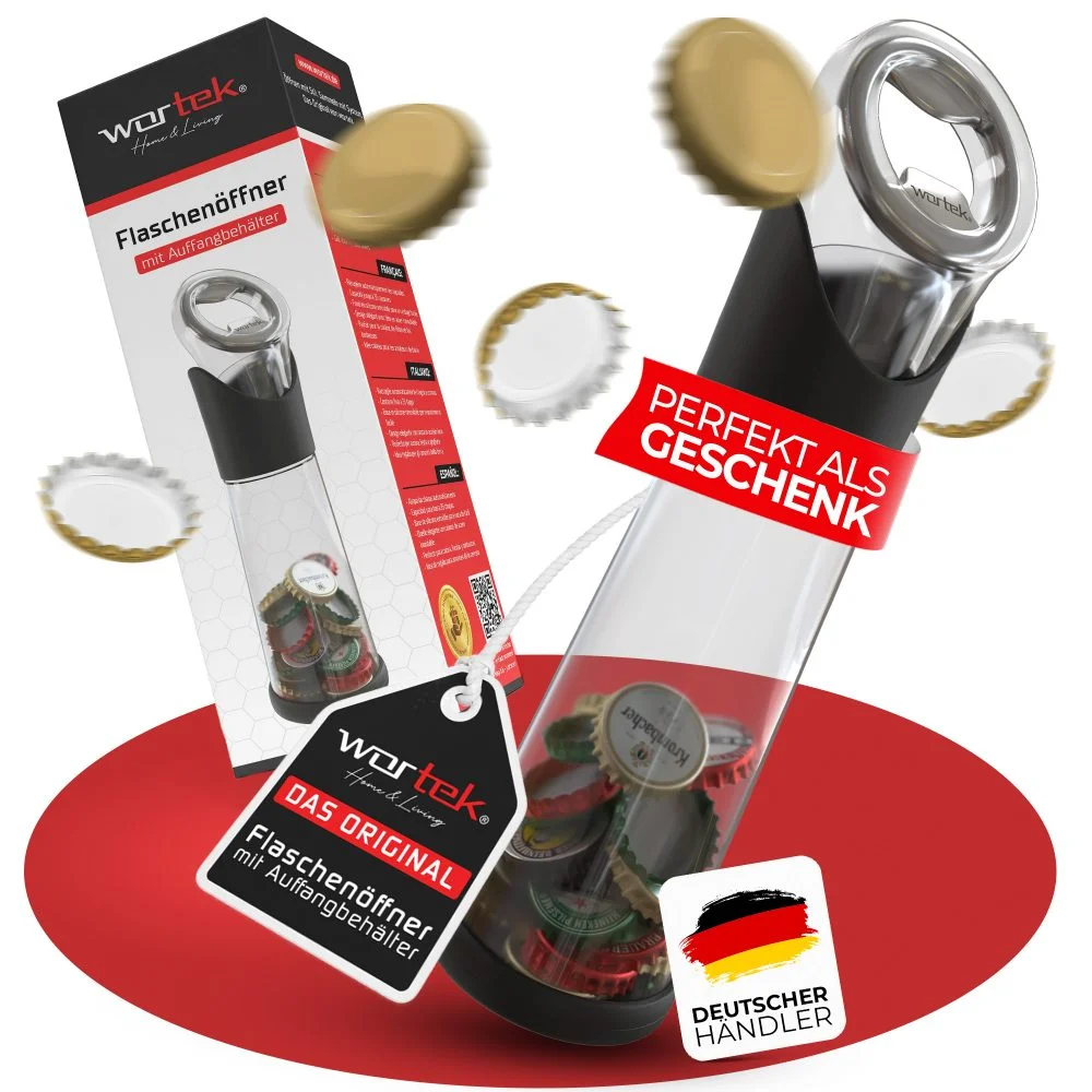 Amazon Titelbild-Design – Flaschenöffner mit Auffangbehälter von wortek