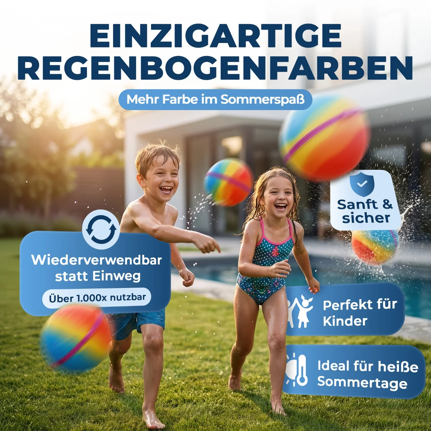Amazon Infografik-Produktbild für wiederverwendbare Regenbogen-Wasserbomben für Kinder